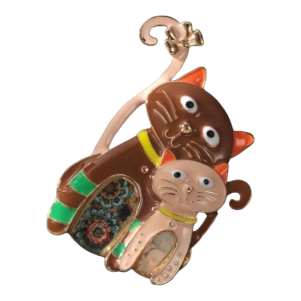 Cat Kitty With Bow Enamel Metal Brooch Pin, Khaki
